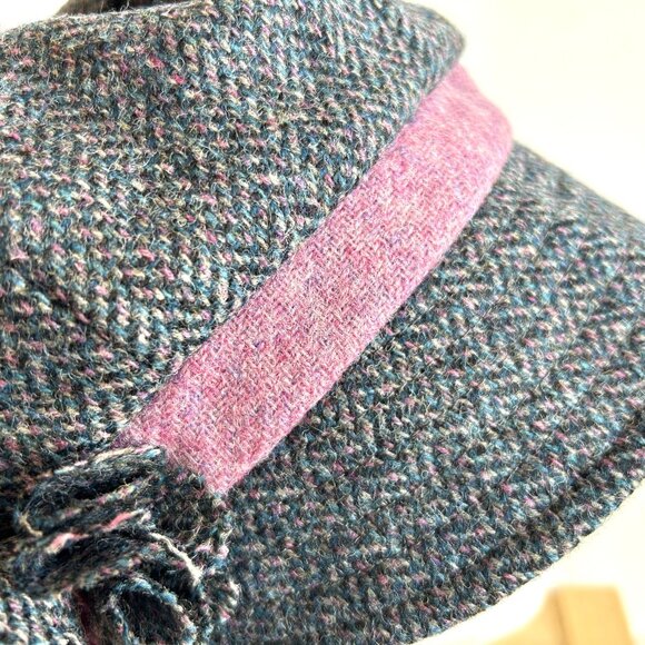 Peter James Blue and Pink Pure Wool Tweed Women's Hat With Flower - Picture 6 of 12